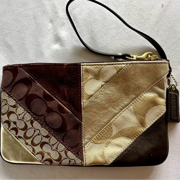 Coach Brown/Gold Patchwork Wristlet - Picture 3 of 4